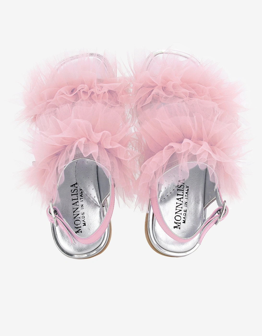 Girls Ruched Tulle Sandals in Pink