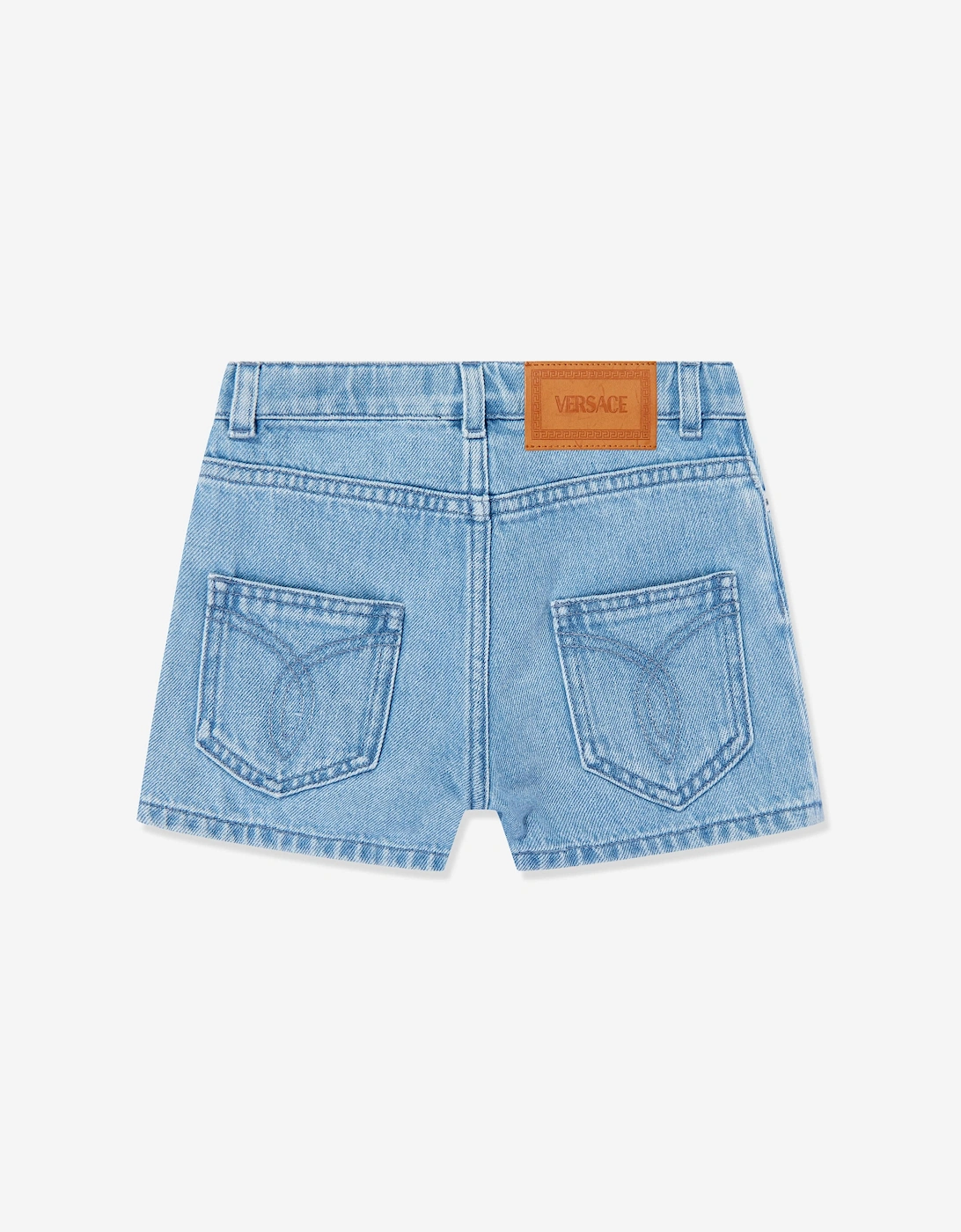 Girls Embroidered Flowers Denim Shorts in Blue