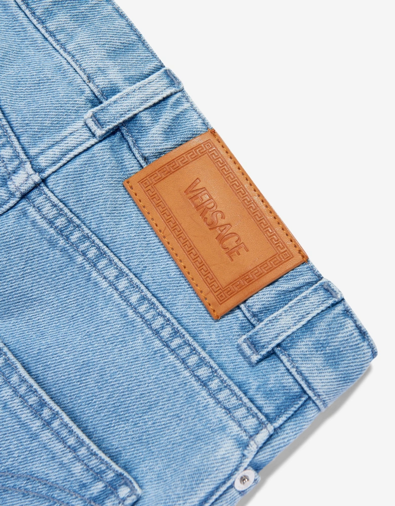 Girls Embroidered Flowers Denim Shorts in Blue