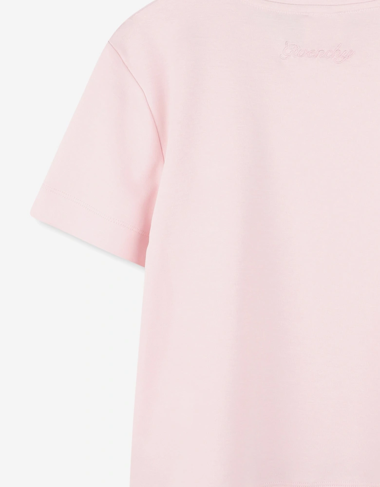 Girls 4G Satin Bow T-Shirt in Pink
