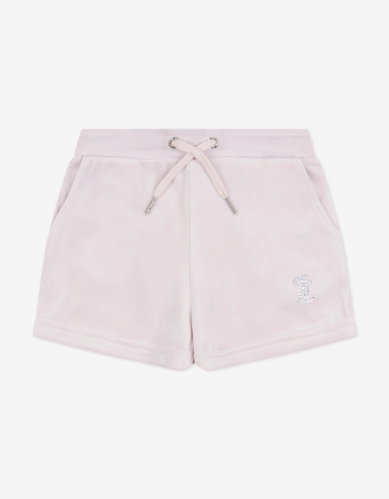 Girls Diamante Velour Fold Up Shorts in Purple