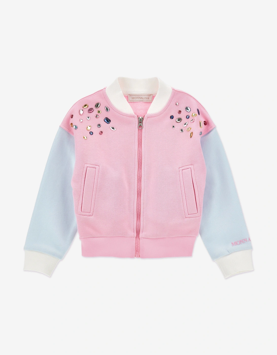 Girls Embellished Bomber Zip Up in Pink, 5 of 4