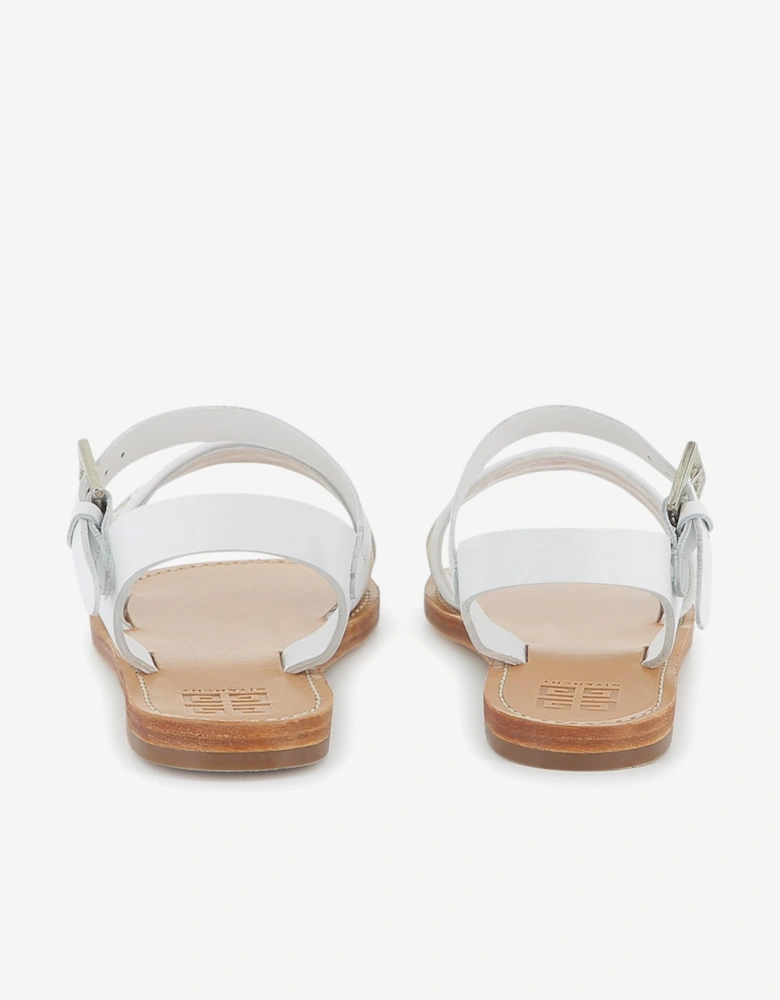 Girls Leather and Raphia Logo Sandals in White