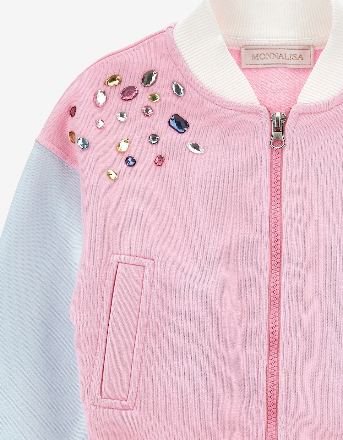 Girls Embellished Bomber Zip Up in Pink