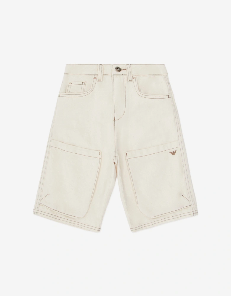 Boys Cotton Bermuda Shorts in Beige
