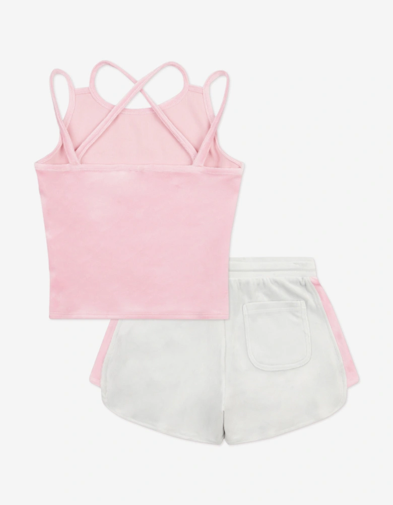 Girls Velour Strappy Top and Runner Set in Pink