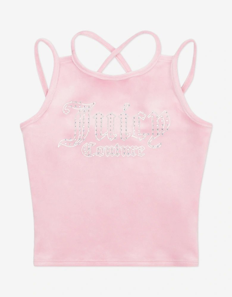 Girls Velour Strappy Top and Runner Set in Pink