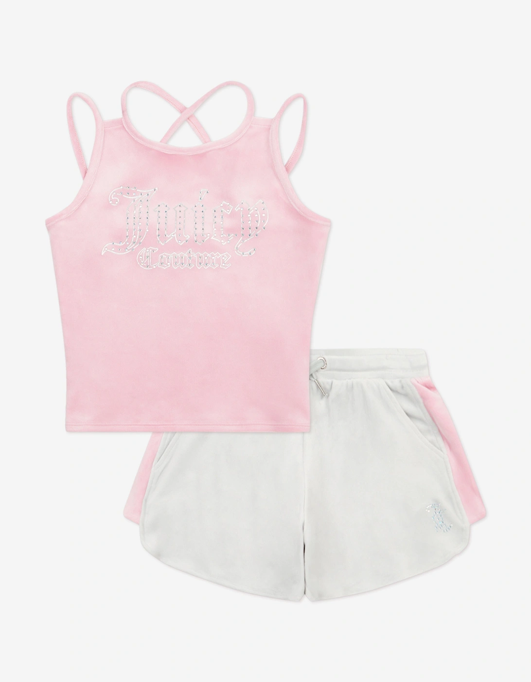 Girls Velour Strappy Top and Runner Set in Pink, 5 of 4