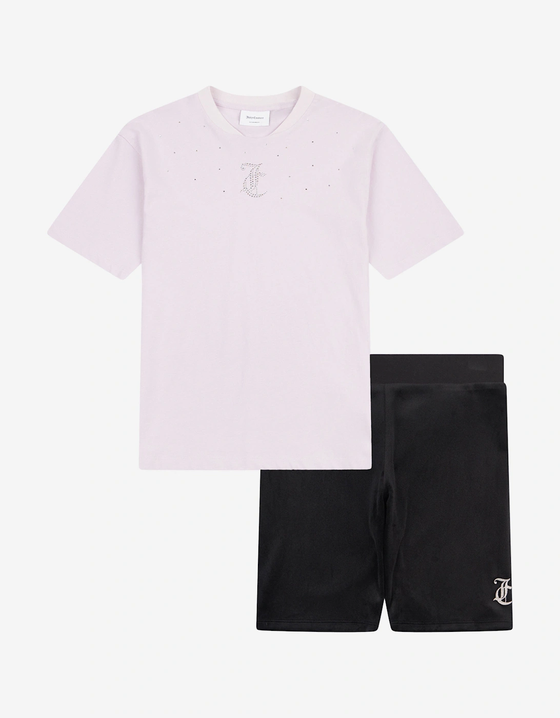 Girls T-Shirt and Velour Cycling Short Set in Black, 5 of 4
