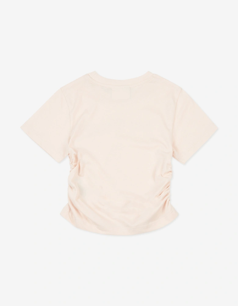 Girls Diamante Logo T-Shirt in Beige