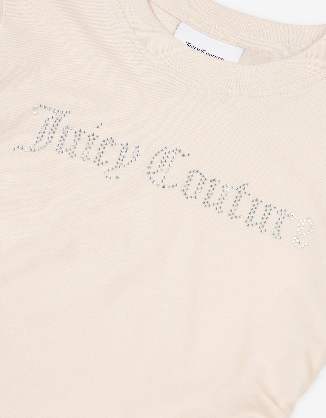 Girls Diamante Logo T-Shirt in Beige