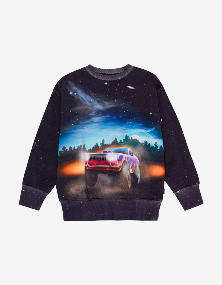 Boys Flame Car Print Sweatshirt in Black