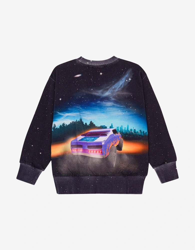 Boys Flame Car Print Sweatshirt in Black