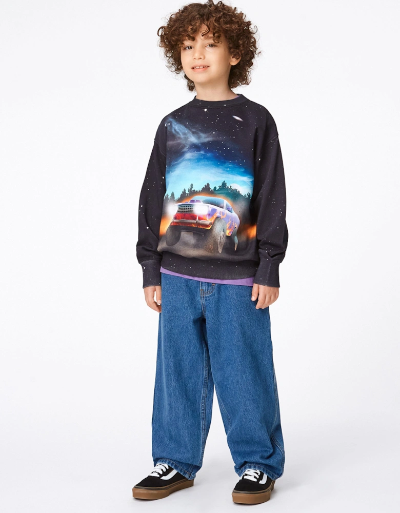 Boys Flame Car Print Sweatshirt in Black