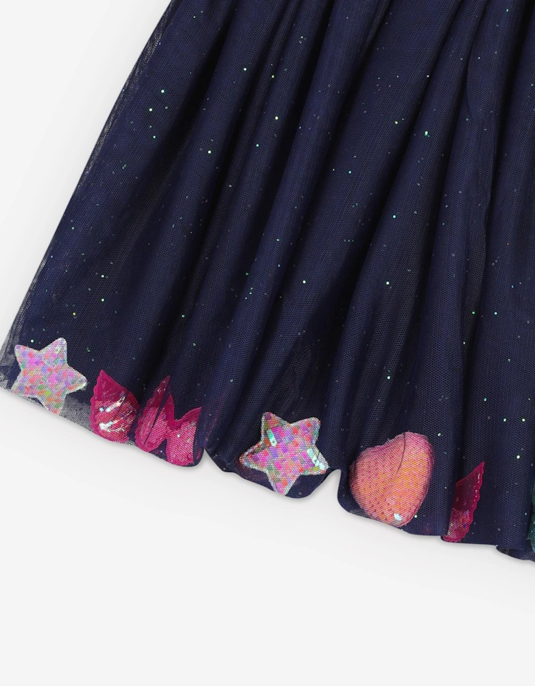 Billieblush Girls Glitter Mesh Skirt in Navy