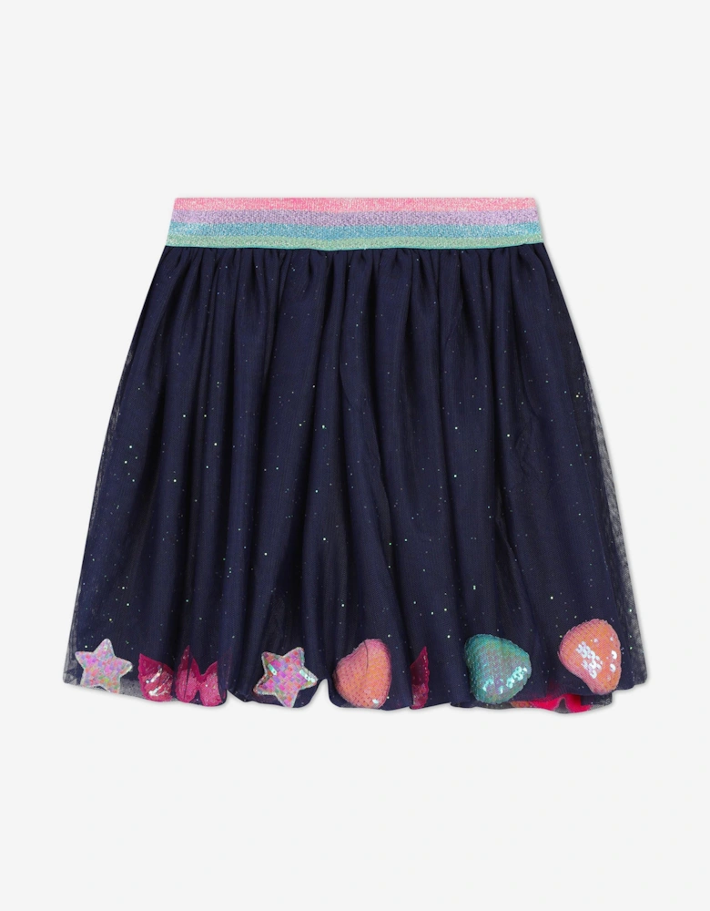 Billieblush Girls Glitter Mesh Skirt in Navy