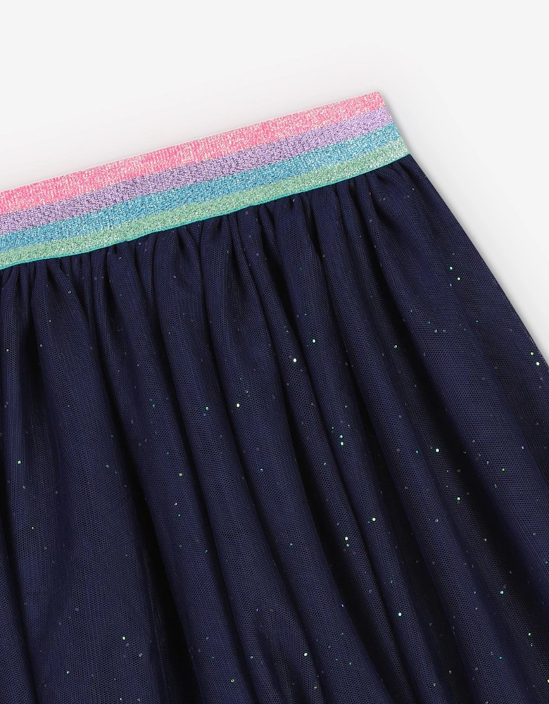 Billieblush Girls Glitter Mesh Skirt in Navy