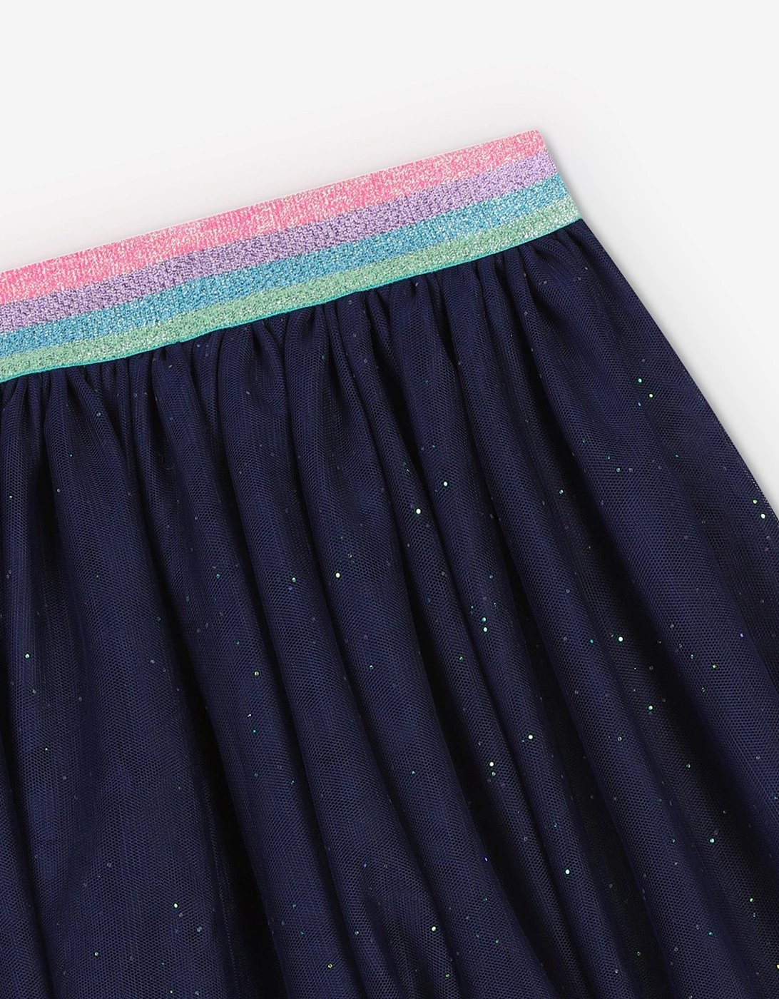 Billieblush Girls Glitter Mesh Skirt in Navy