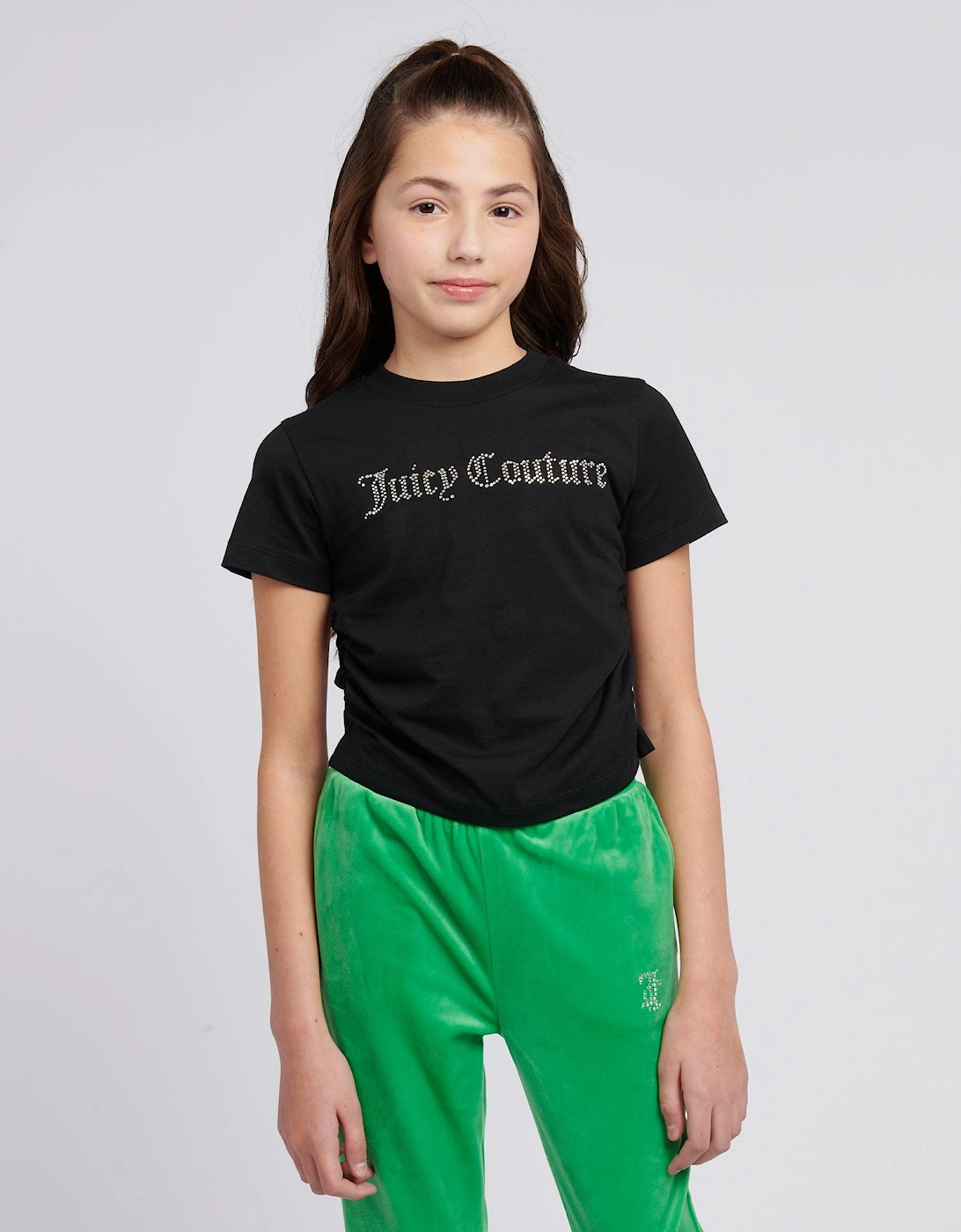Girls Diamante Logo T-Shirt in Black