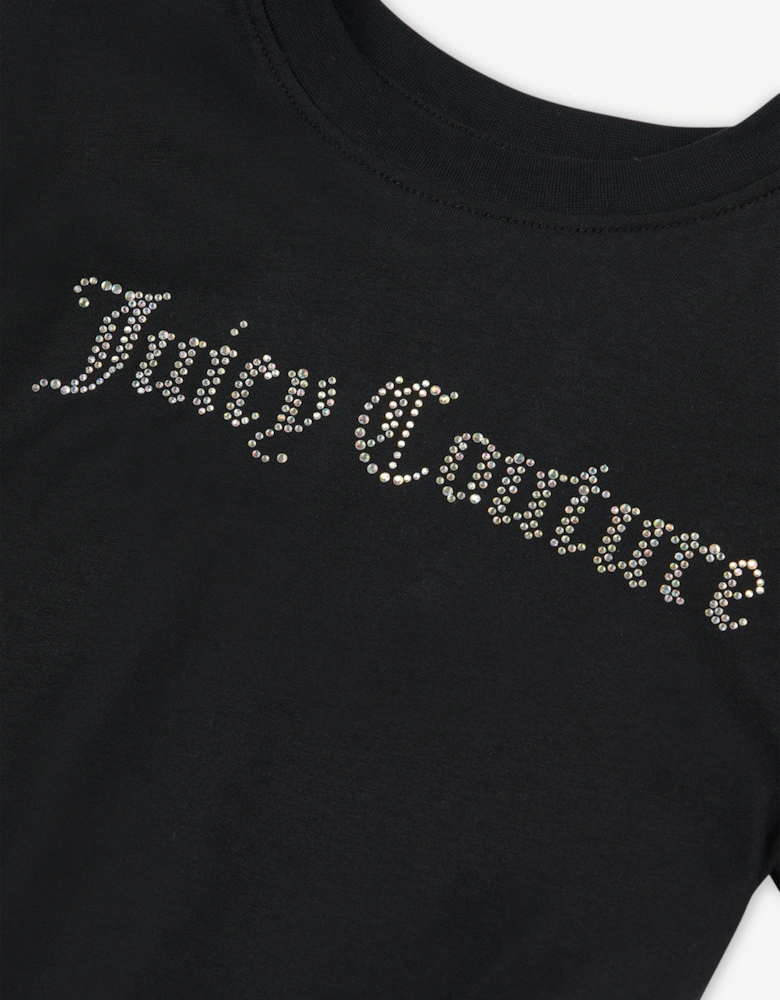 Girls Diamante Logo T-Shirt in Black