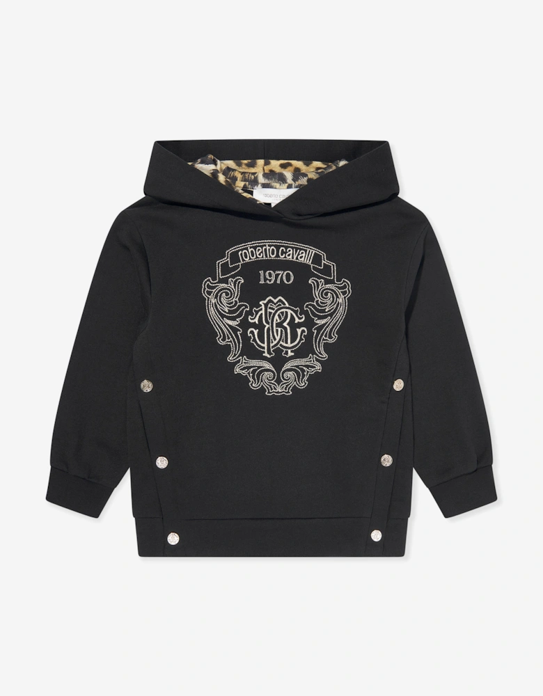 Girls Embroidered Hoodie in Black