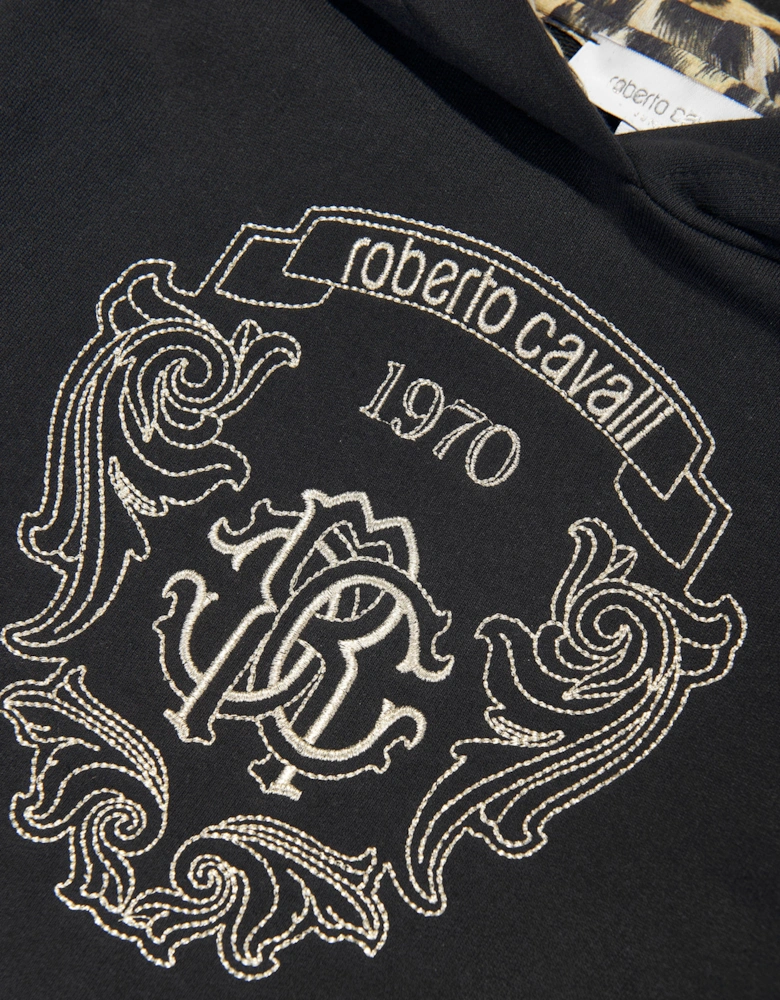 Girls Embroidered Hoodie in Black