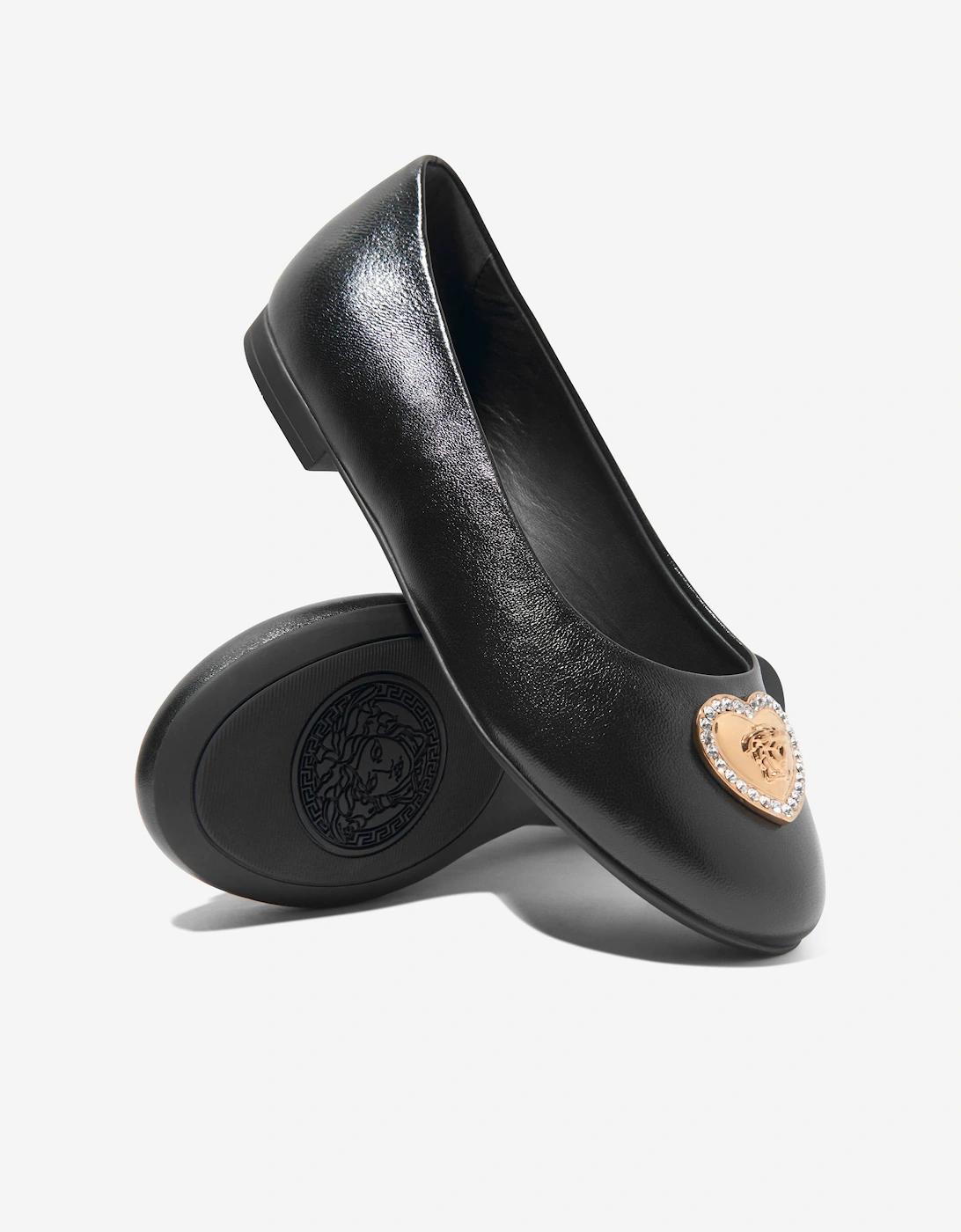 Girls Leather Ballerina Pumps in Black