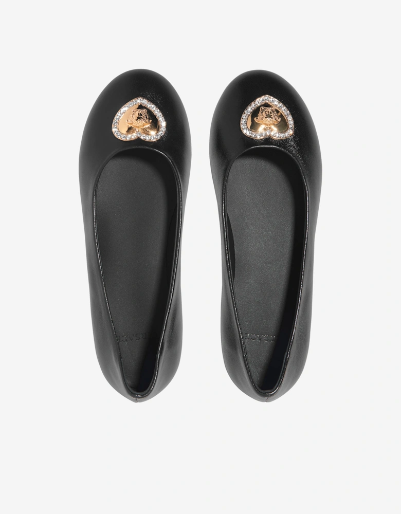Girls Leather Ballerina Pumps in Black