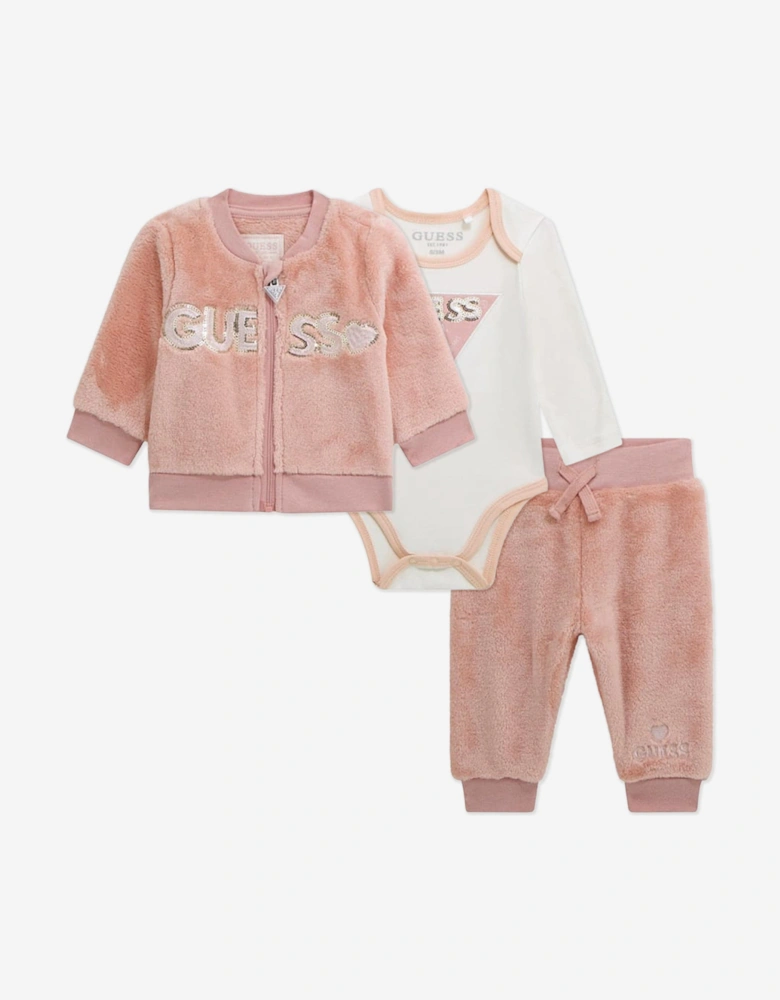 Baby Girls 3 Piece Tracksuit Set in Pink