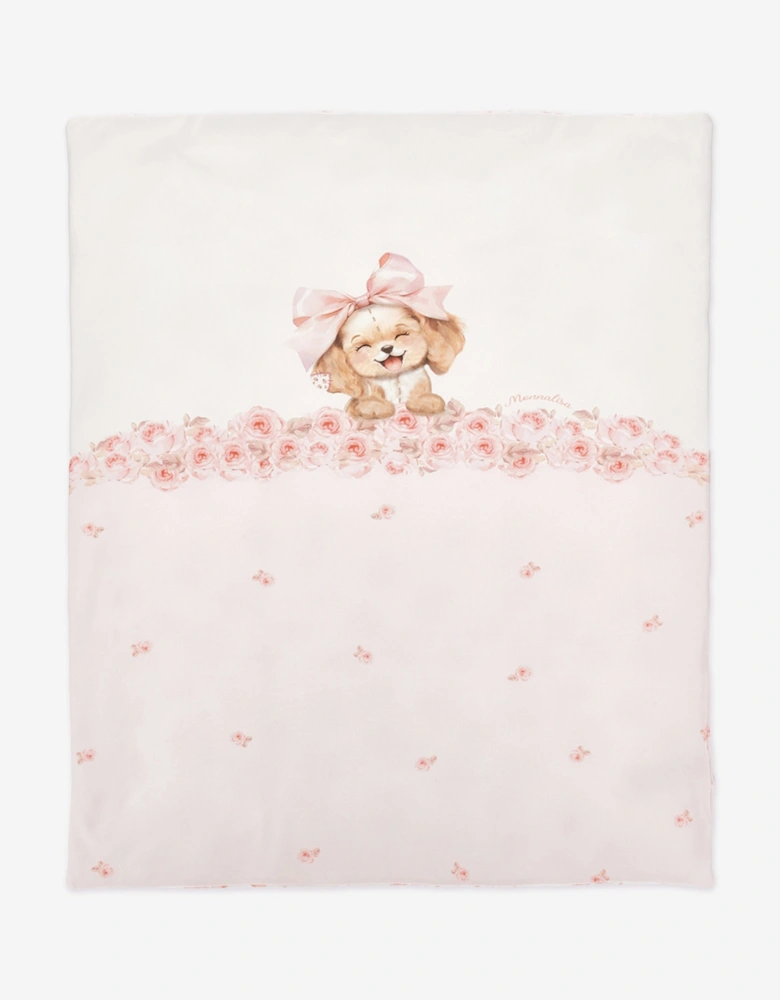 Baby Girls Reversible Puppy & Bows Blanket in Pink (90cm)