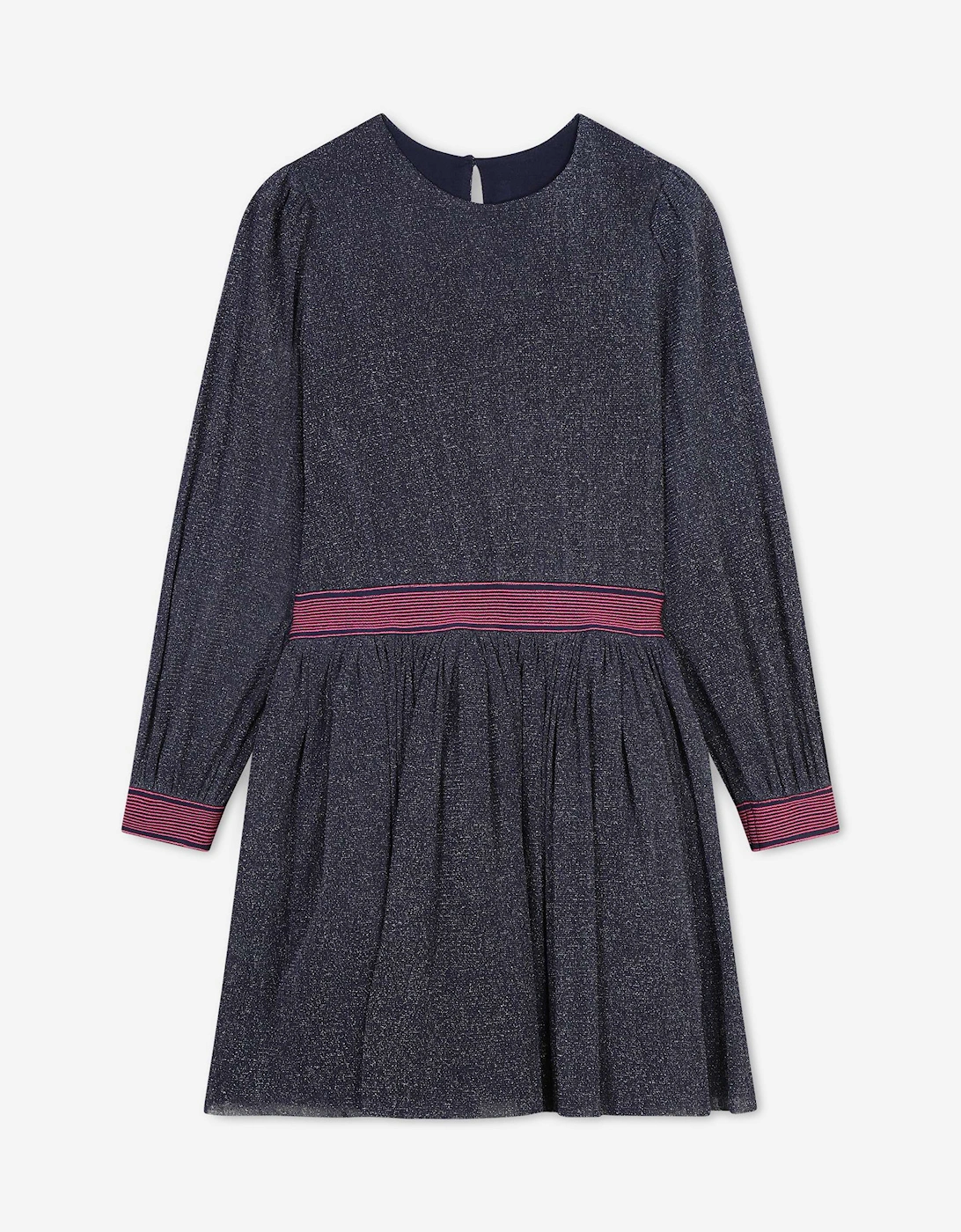Billieblush Girls Glitter Mesh Dress in Navy, 5 of 4
