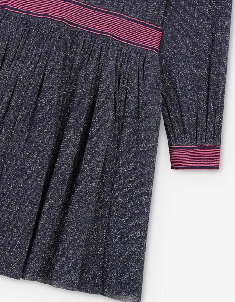 Billieblush Girls Glitter Mesh Dress in Navy
