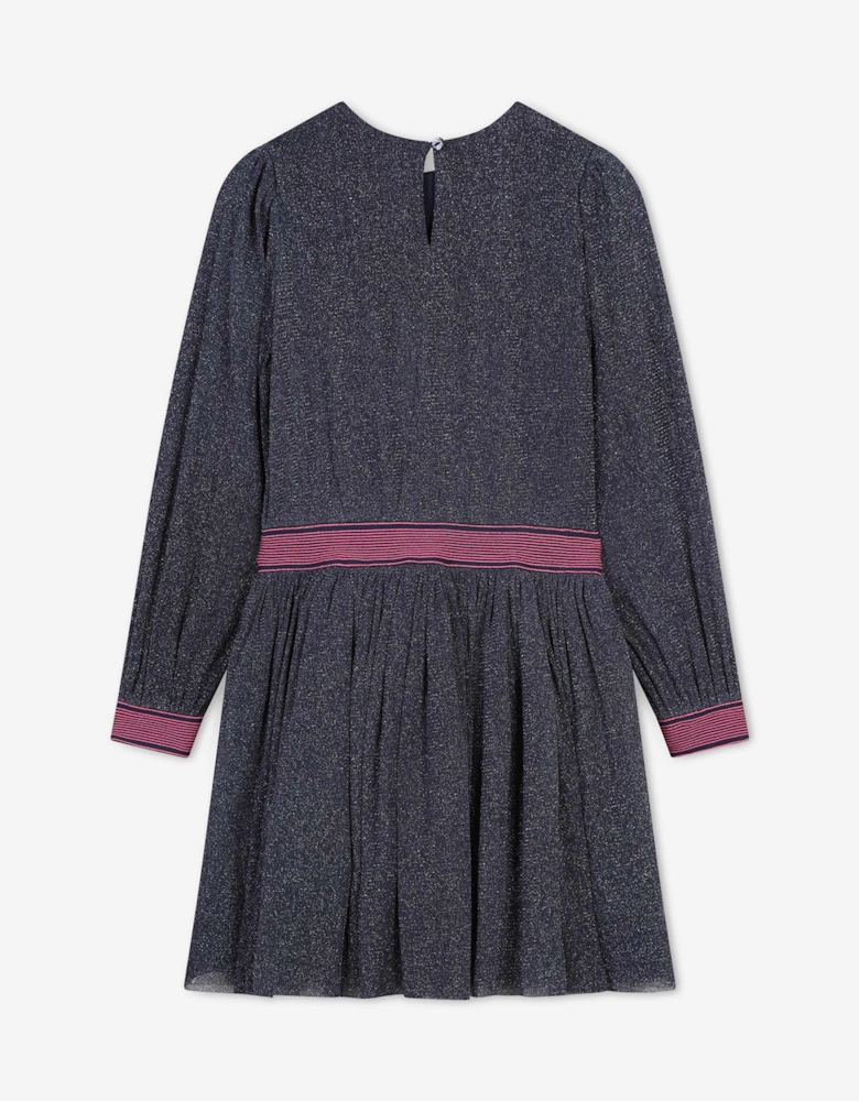 Billieblush Girls Glitter Mesh Dress in Navy