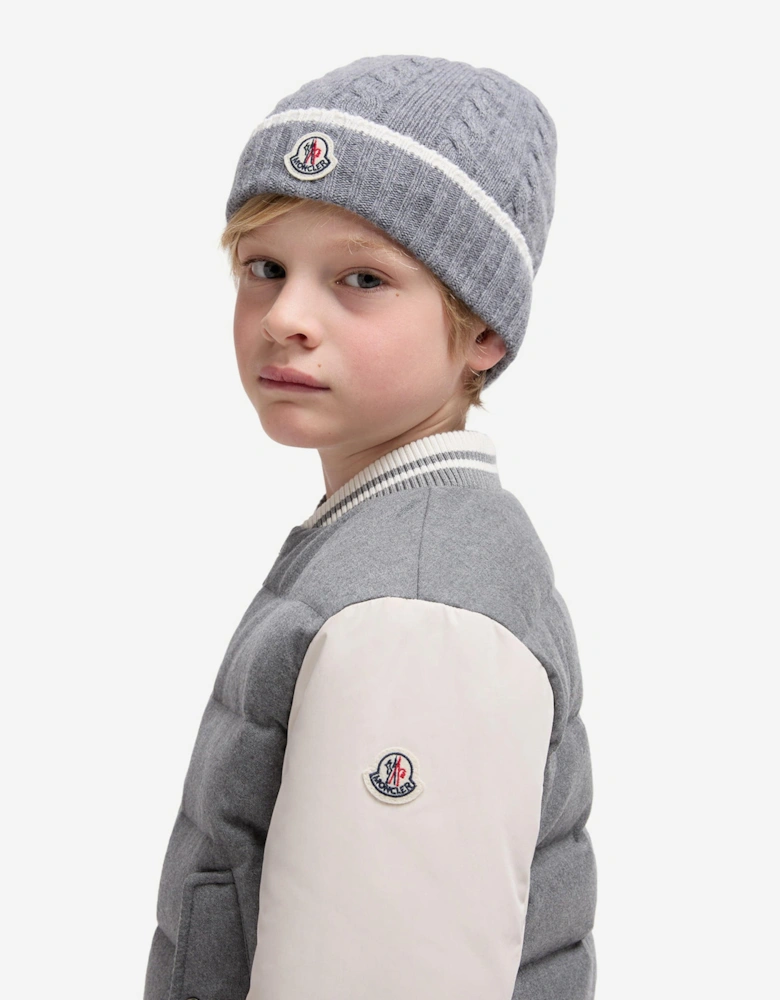 Kids Cable Knit Beanie Hat in Grey