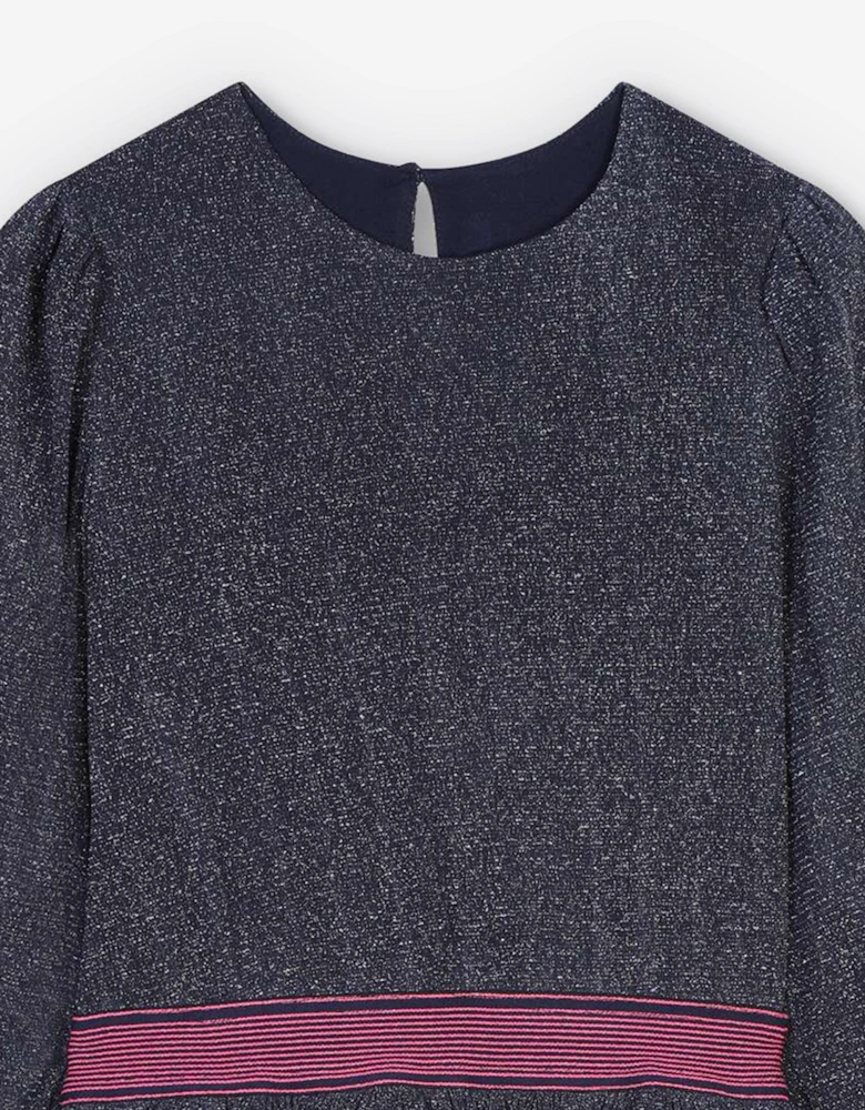 Billieblush Girls Glitter Mesh Dress in Navy