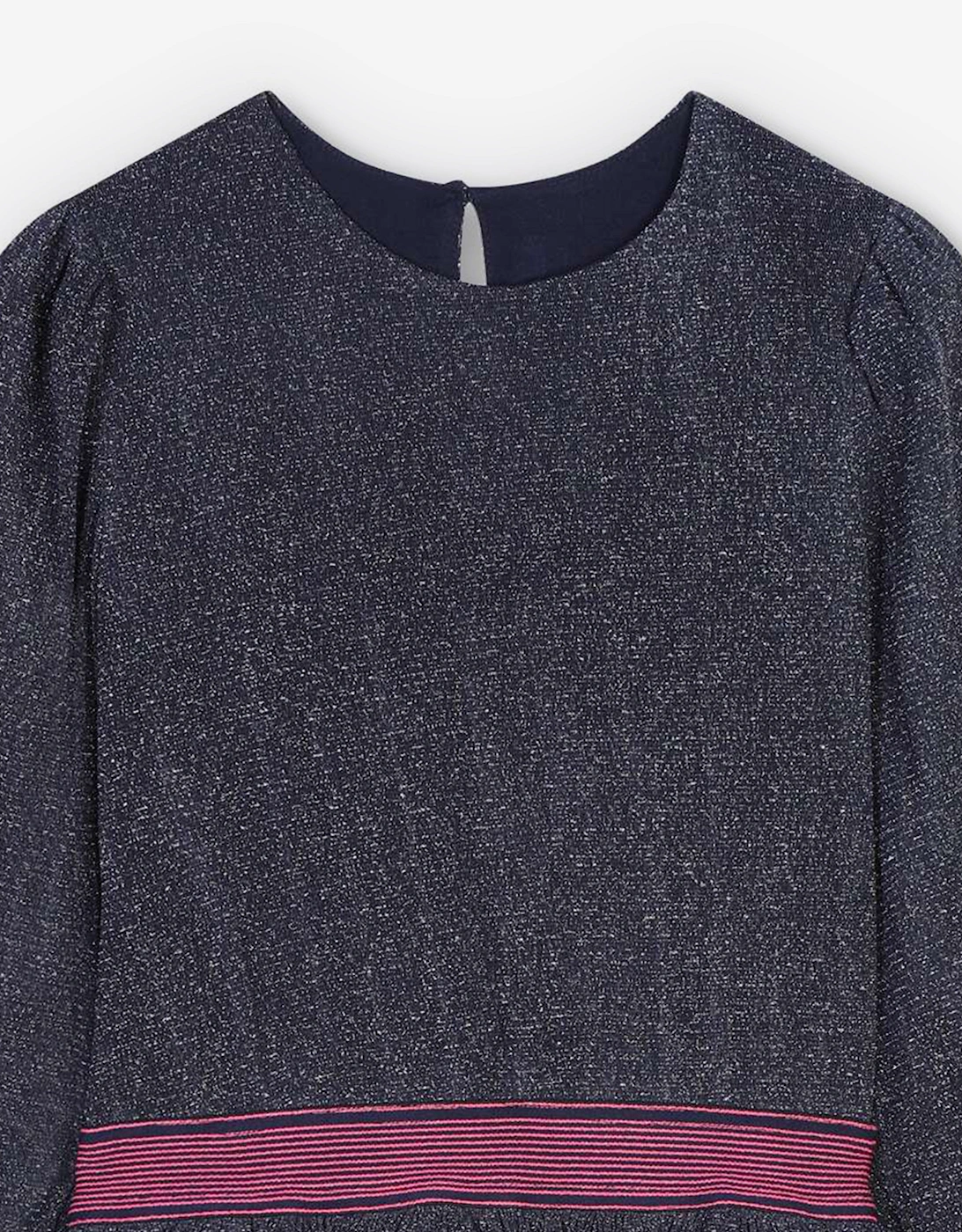 Billieblush Girls Glitter Mesh Dress in Navy