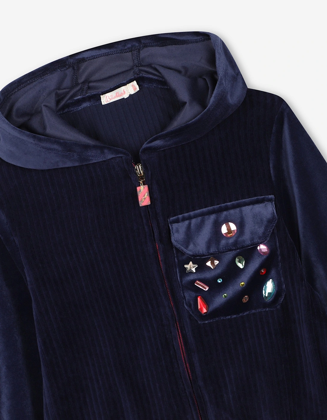 Billieblush Girls Velour Zip Up Top in Navy