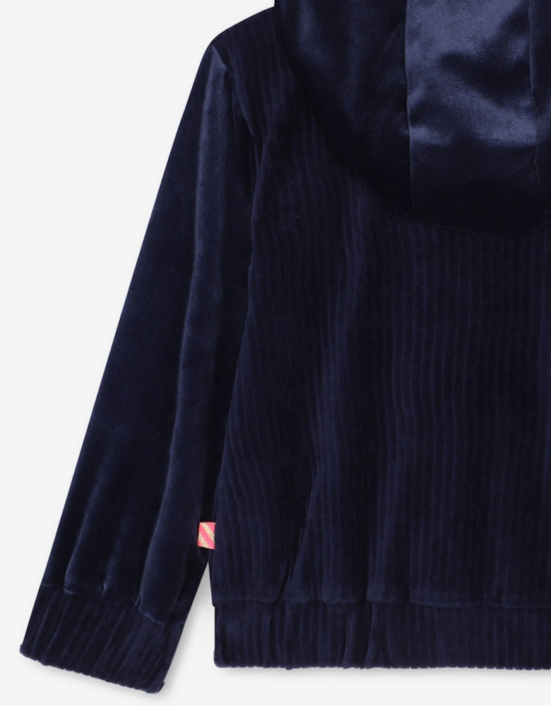 Billieblush Girls Velour Zip Up Top in Navy