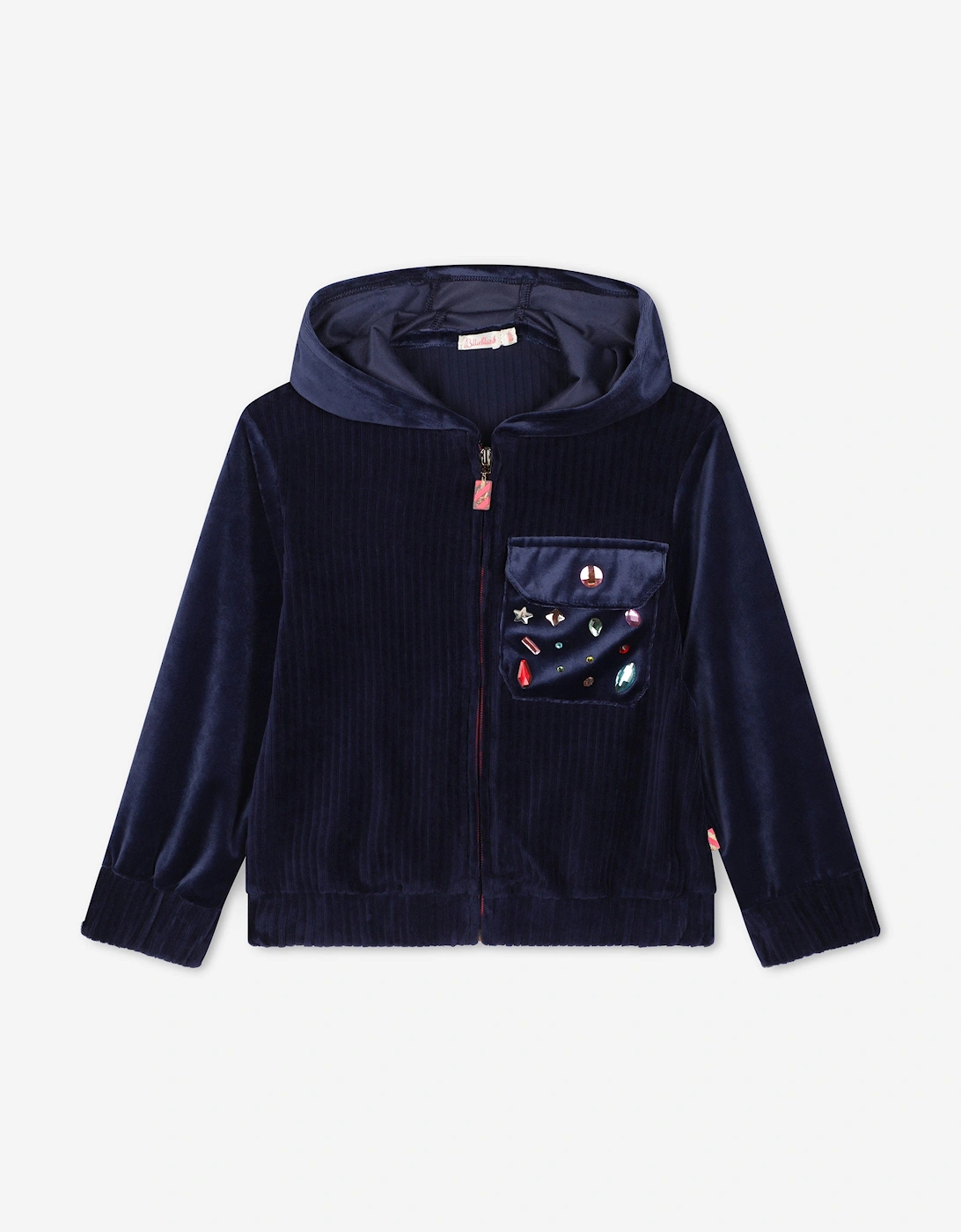 Billieblush Girls Velour Zip Up Top in Navy, 5 of 4