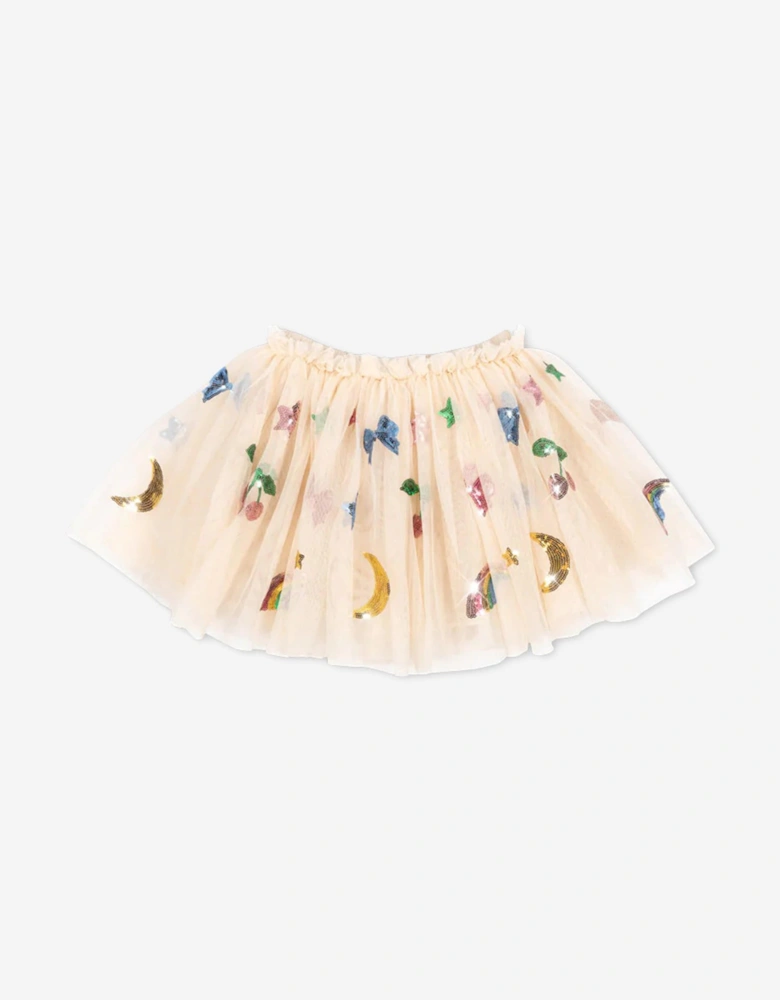 Girls Yvonne Sequin Embroidered Skirt in Ivory