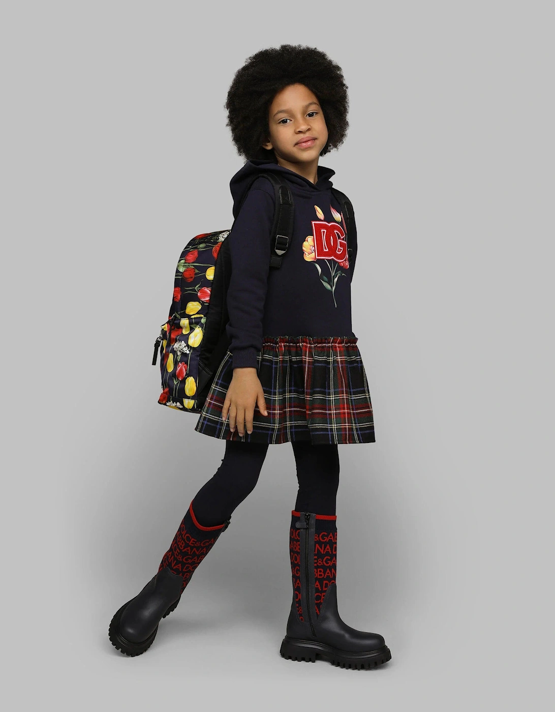 Girls Tartan Tulip Sweater Dress in Multicolour
