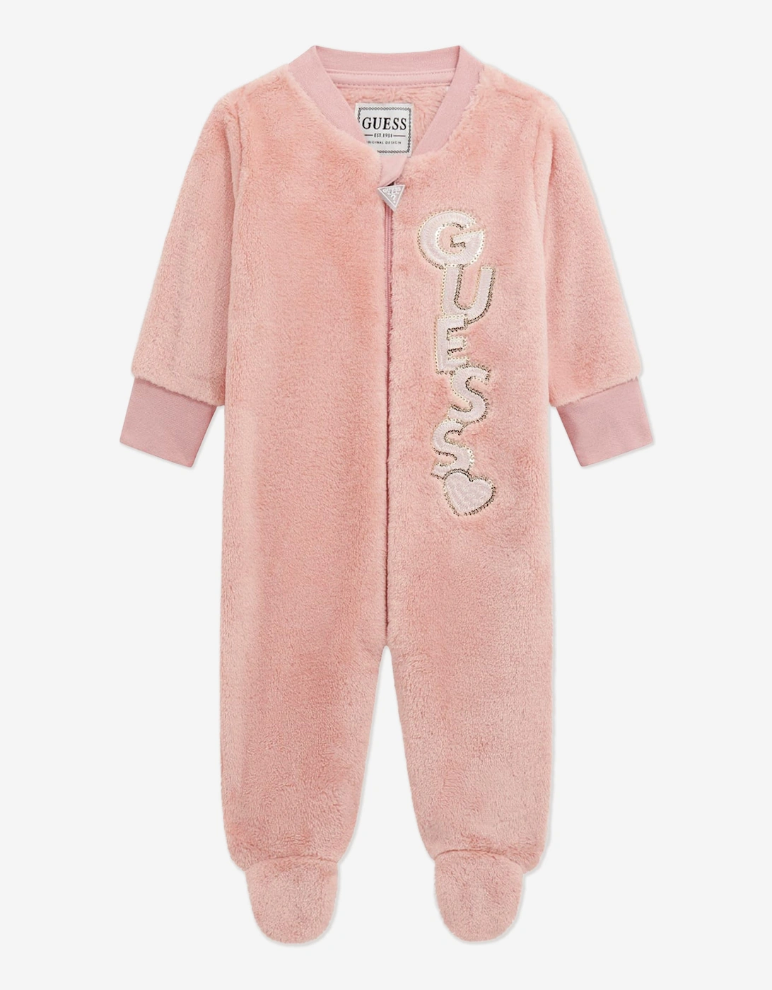 Baby Girls Faux Fur Babygrow in Pink, 5 of 4