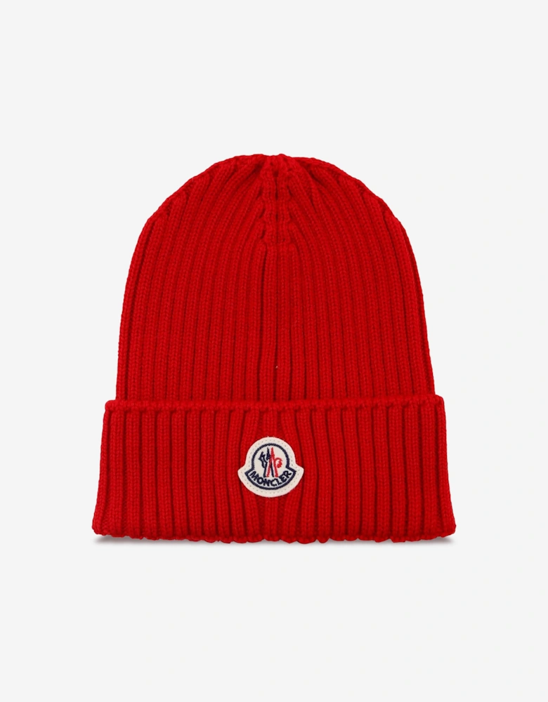 Kids Wool Knit Beanie Hat in Red