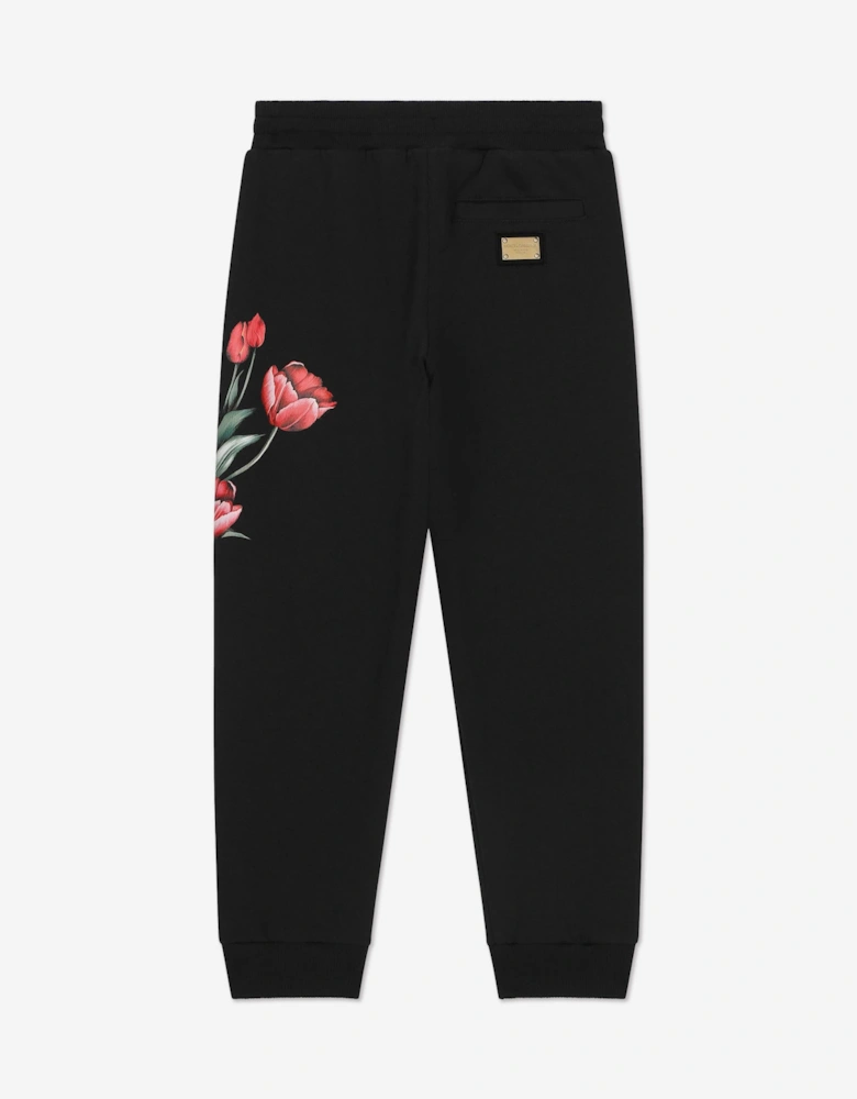 Girls Embroidered Tulip Joggers in Navy