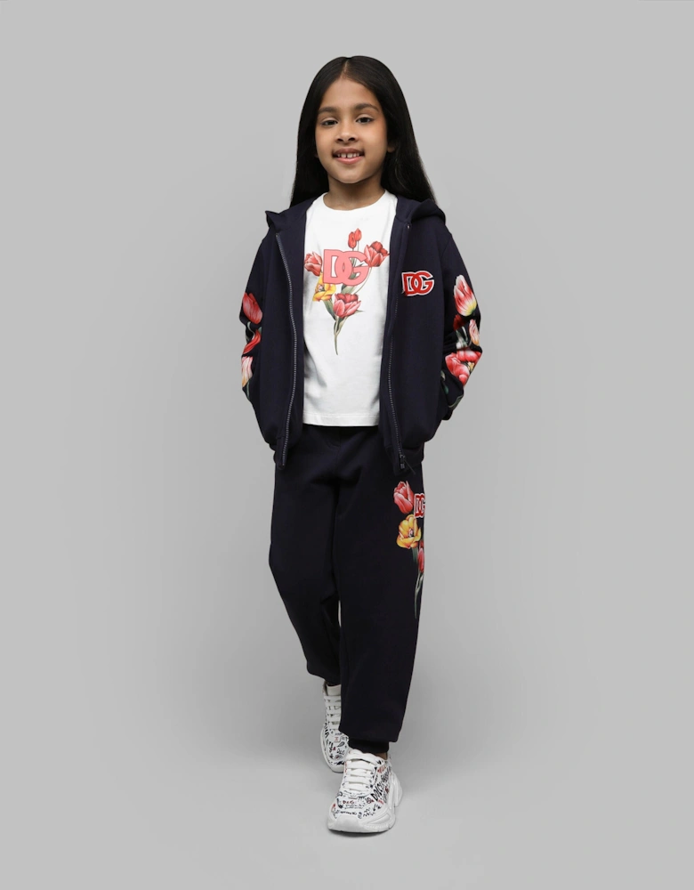 Girls Embroidered Tulip Joggers in Navy
