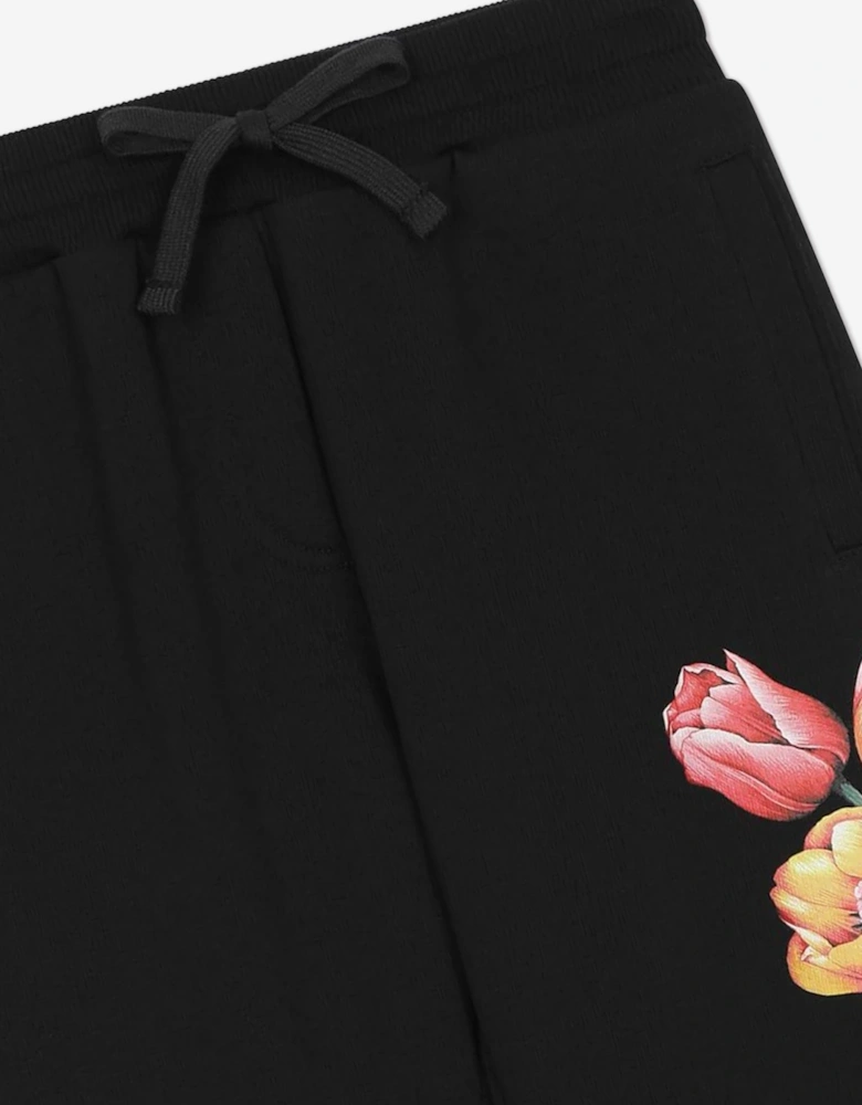 Girls Embroidered Tulip Joggers in Navy