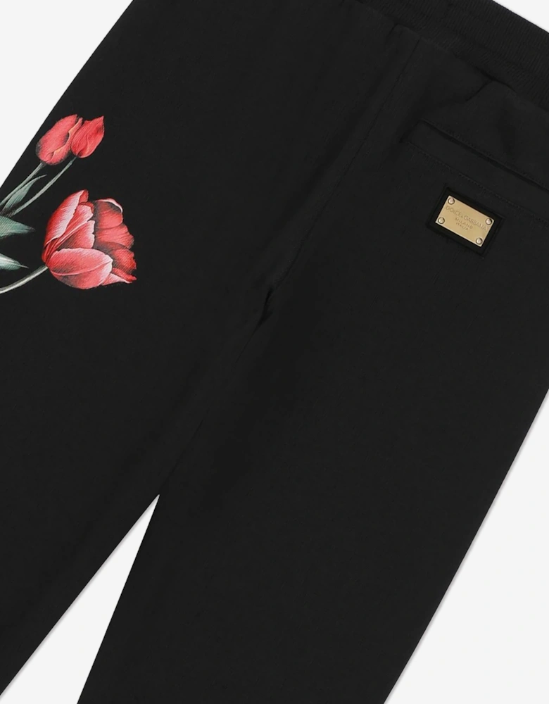 Girls Embroidered Tulip Joggers in Navy