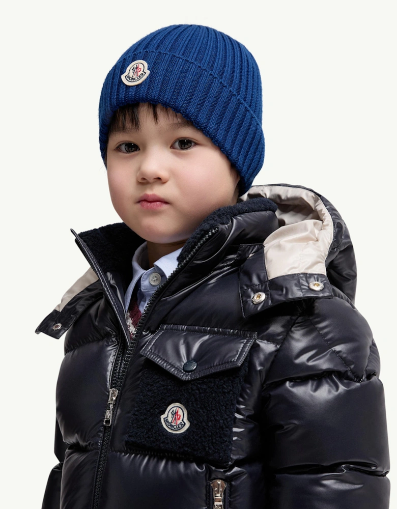 Kids Wool Knit Beanie Hat in Blue