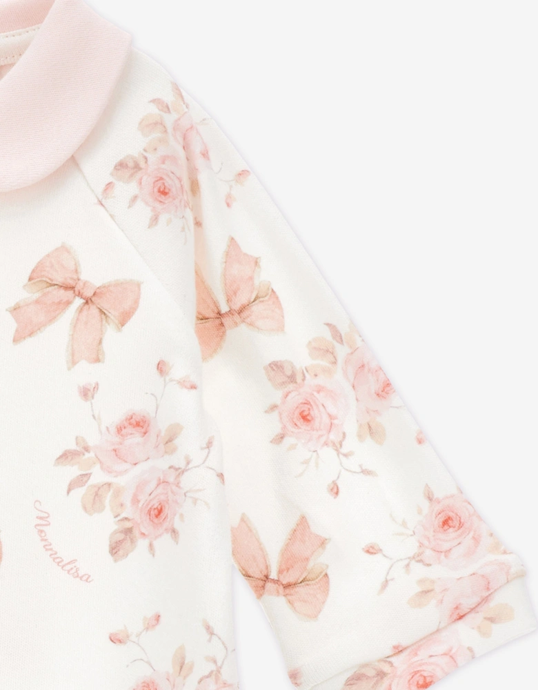 Baby Girls Bow and Flower Print Babygrow in White