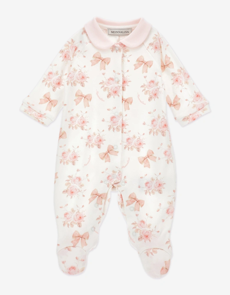 Baby Girls Bow and Flower Print Babygrow in White